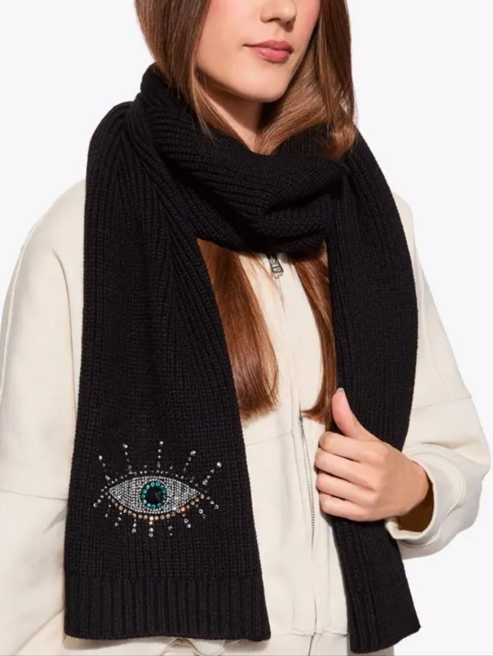 Kurt Geiger NWT Black Knit London Evil Eye Rhinestone And Crystal Scarf NWT $88